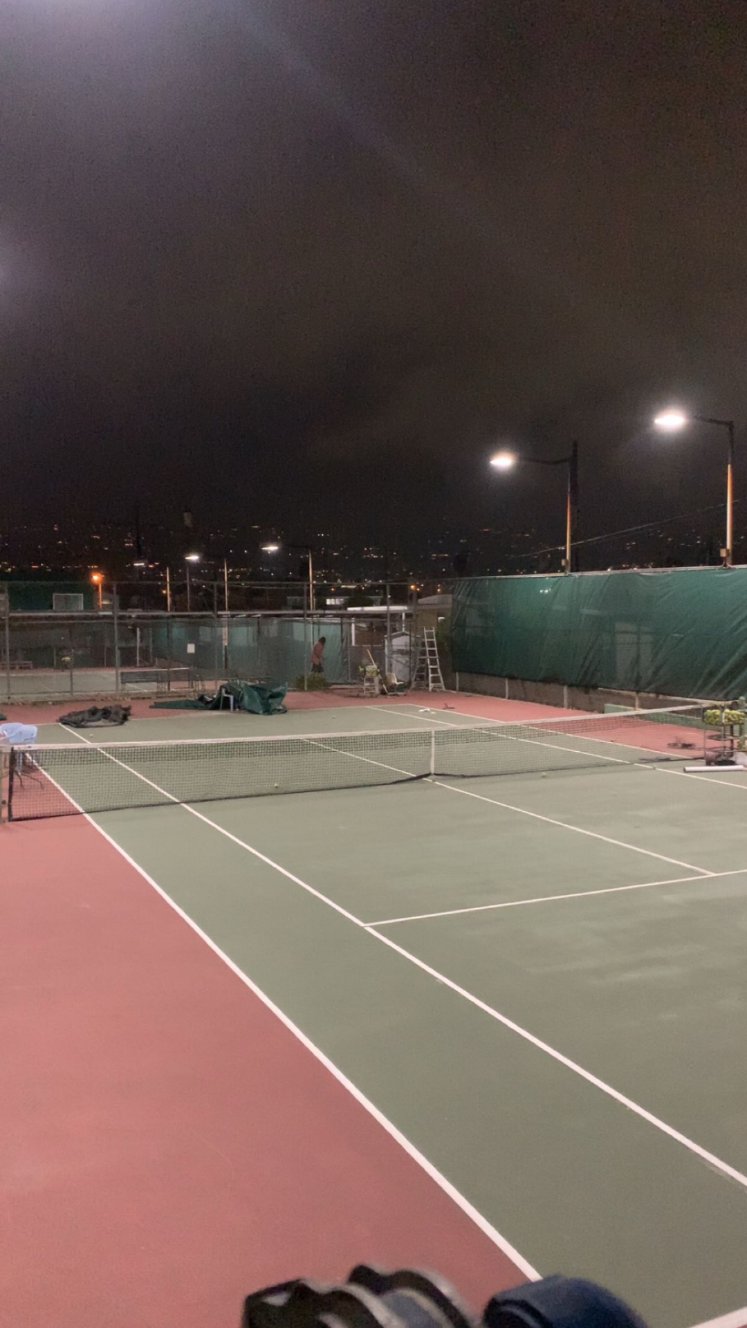 Hillside Tennis Court at Night — Southern California